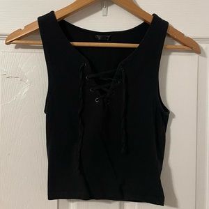 Topshop lace up black crop top
